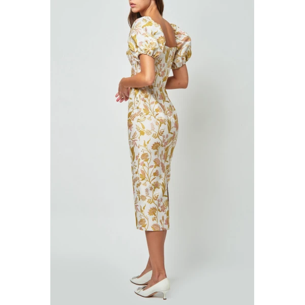 Markarian Yvette Pink And Gold Floral Brocade Midi Dress - Dresses - New York Luxury Occasion Wear at Luxury Shoes 