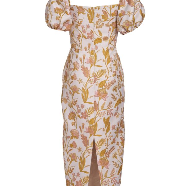 Markarian Yvette Pink And Gold Floral Brocade Midi Dress, view 5