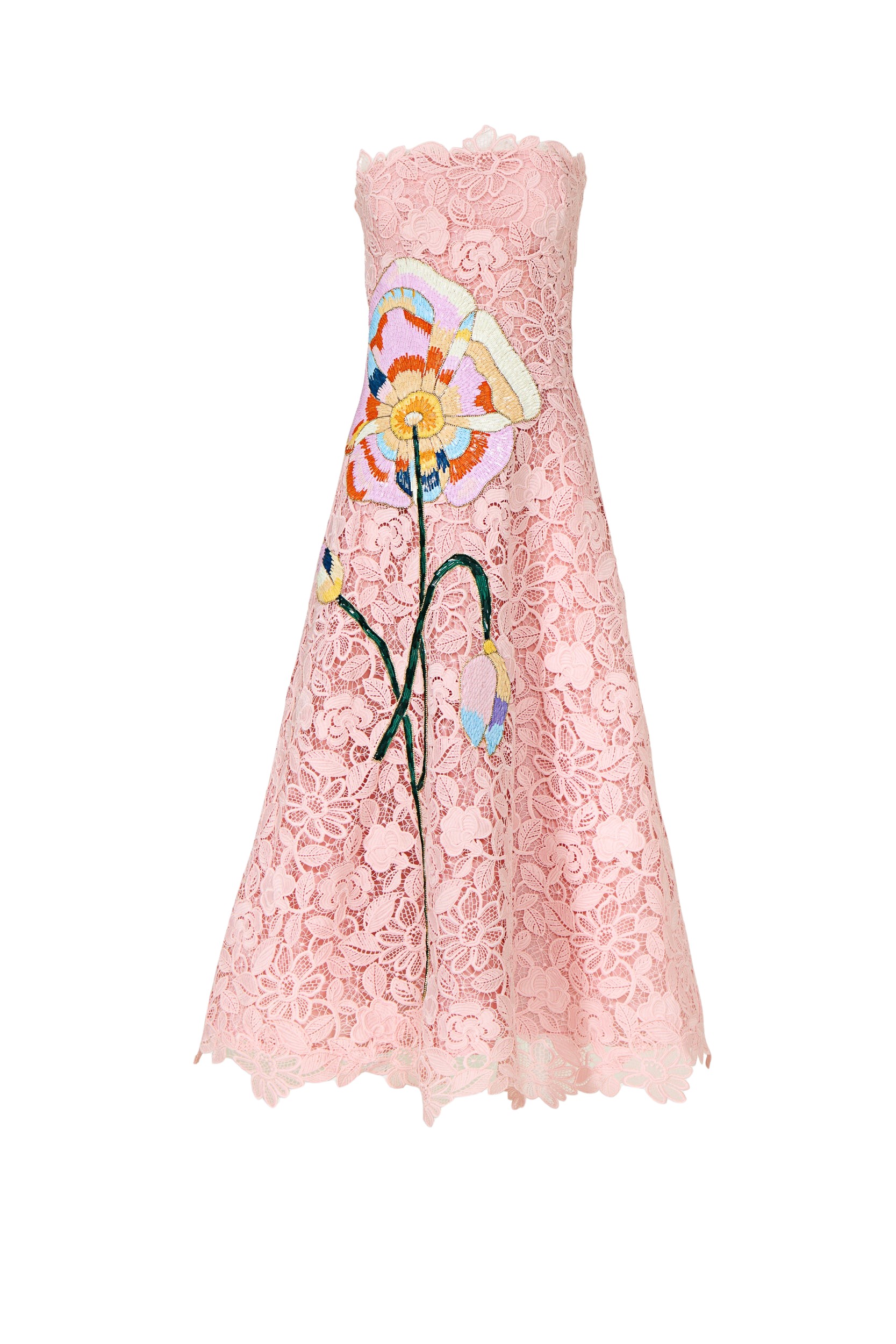 Costarellos Marina Corded Lace Strapless Gown