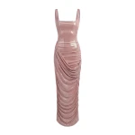 Milla Draped Midi Dress with Metallic Sheen - Dresses - Ukrainian Luxury Evening Gown at Luxury Shoes 