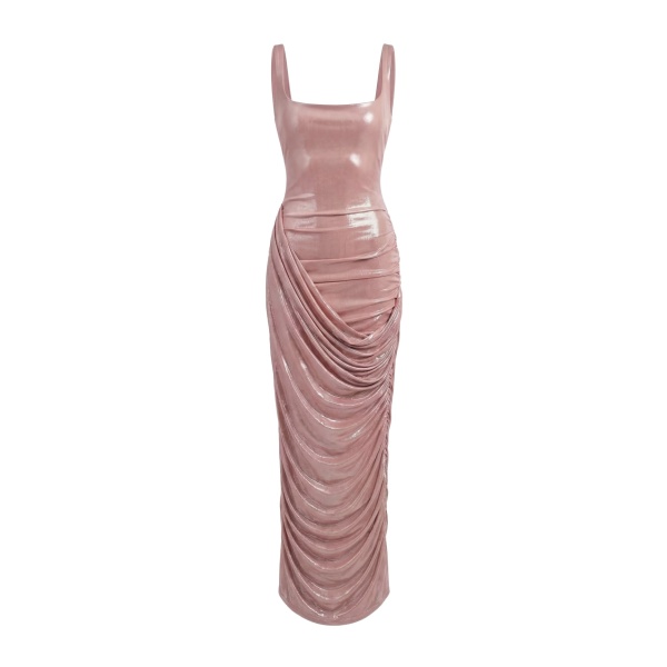 Milla Draped Midi Dress with Metallic Sheen - Dresses - Ukrainian Luxury Evening Gown at Luxury Shoes 
