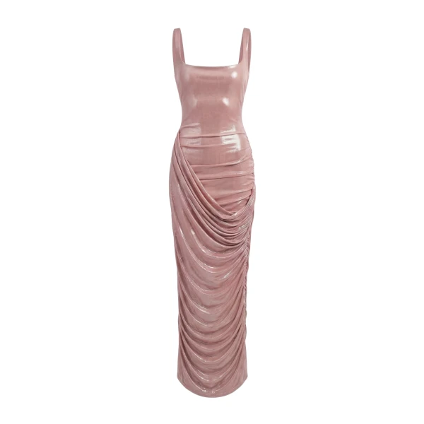 Milla Draped Midi Dress with Metallic Sheen - Dresses - Ukrainian Luxury Evening Gown at Luxury Shoes 