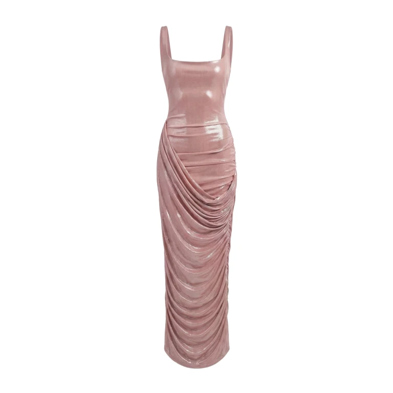 Milla Draped Midi Dress with Metallic Sheen - Dresses - Ukrainian Luxury Evening Gown at Luxury Shoes 