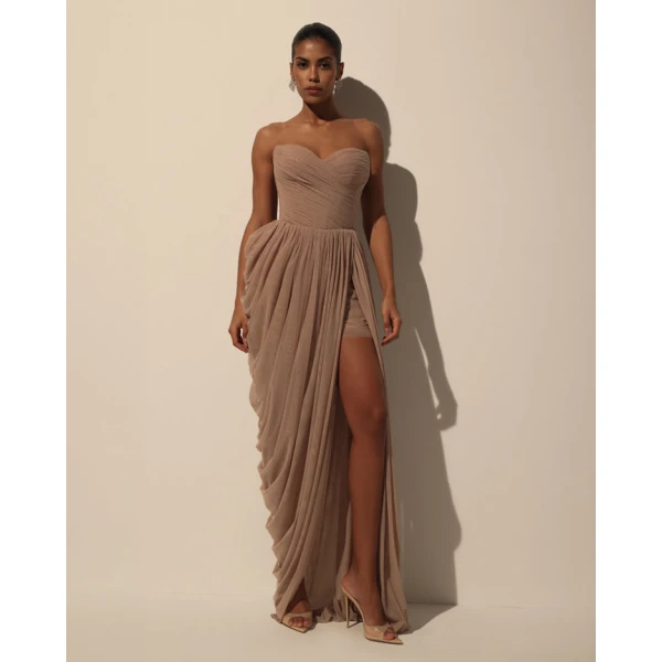 Milla Dress with Corset Bodice and Draping - Dresses - Ukrainian Luxury Evening Gown at Luxury Shoes 