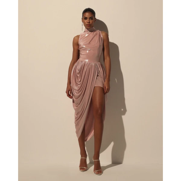 Milla Dress with Halter Neck and Wet Effect - Dresses - Ukrainian Luxury Evening Gown at Luxury Shoes 