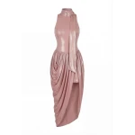 Milla Dress with Halter Neck and Wet Effect - Dresses - Ukrainian Luxury Evening Gown at Luxury Shoes 