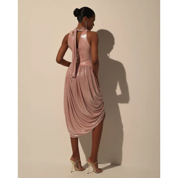 Milla Dress with Halter Neck and Wet Effect - Dresses - Ukrainian Luxury Evening Gown at Luxury Shoes 