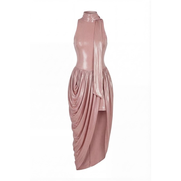 Milla Dress with Halter Neck and Wet Effect - Dresses - Ukrainian Luxury Evening Gown at Luxury Shoes 