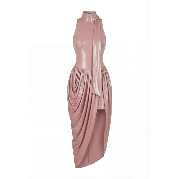 Milla Dress with Halter Neck and Wet Effect - Dresses - Ukrainian Luxury Evening Gown at Luxury Shoes 