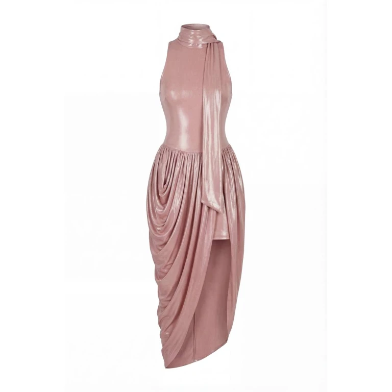 Milla Dress with Halter Neck and Wet Effect - Dresses - Ukrainian Luxury Evening Gown at Luxury Shoes 