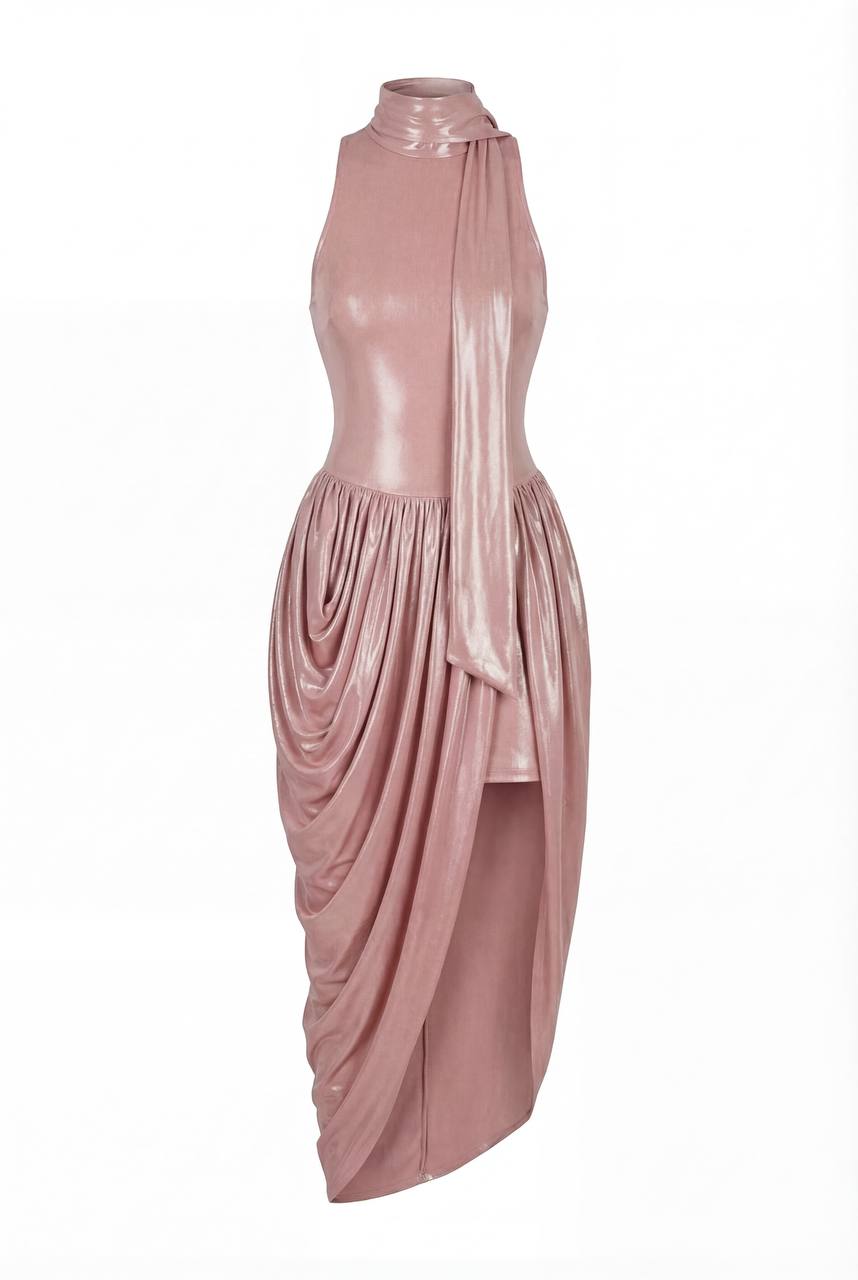 Milla Dress with Halter Neck and Wet Effect
