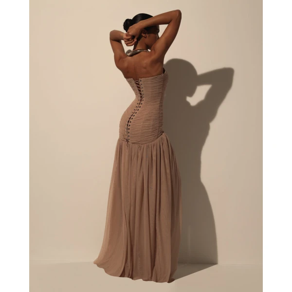 Milla Maxi Dress in Italian Mesh with Corset Bodice - Dresses - Ukrainian Luxury Evening Gown at Luxury Shoes 