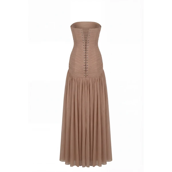 Milla Maxi Dress in Italian Mesh with Corset Bodice - Dresses - Ukrainian Luxury Evening Gown at Luxury Shoes 