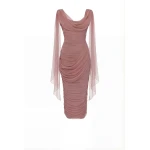 Milla Midi Dress in Italian Mesh with Draping - Dresses - Ukrainian Luxury Evening Gown at Luxury Shoes 