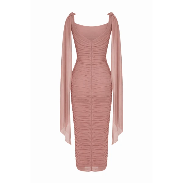 Milla Midi Dress in Italian Mesh with Draping - Dresses - Ukrainian Luxury Evening Gown at Luxury Shoes 