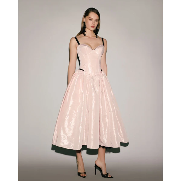 Milla Misty Rose Corset Midi Dress with Contrast Details - Dresses - Ukrainian Luxury Evening Gown at Luxury Shoes 