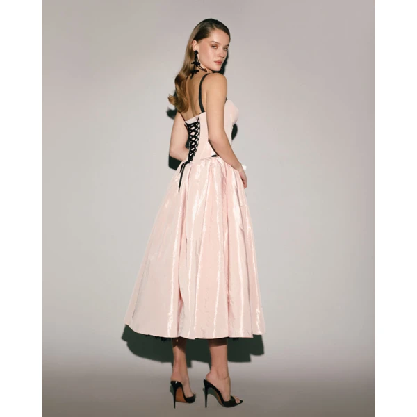 Milla Misty Rose Corset Midi Dress with Contrast Details - Dresses - Ukrainian Luxury Evening Gown at Luxury Shoes 