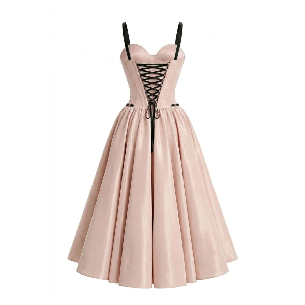 Milla Misty Rose Corset Midi Dress with Contrast Details - Dresses - Ukrainian Luxury Evening Gown at Luxury Shoes 