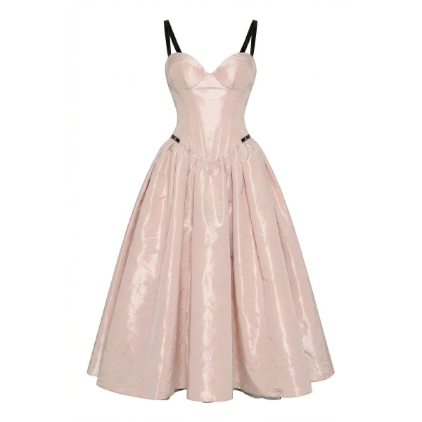 Milla Misty Rose Corset Midi Dress with Contrast Details - Dresses - Ukrainian Luxury Evening Gown at Luxury Shoes 
