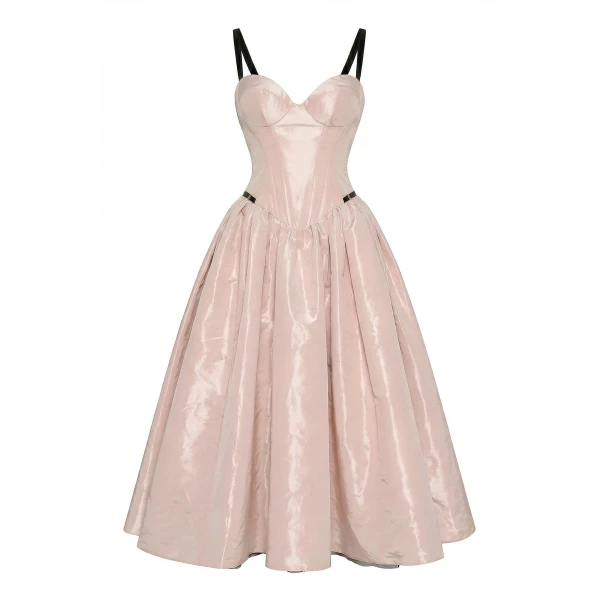 Milla Misty Rose Corset Midi Dress with Contrast Details - Dresses - Ukrainian Luxury Evening Gown at Luxury Shoes 