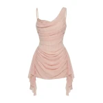 Milla Misty Rose Fitted Mini Dress With Draping - Dresses - Ukrainian Luxury Evening Gown at Luxury Shoes 