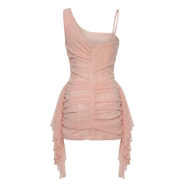 Milla Misty Rose Fitted Mini Dress With Draping - Dresses - Ukrainian Luxury Evening Gown at Luxury Shoes 