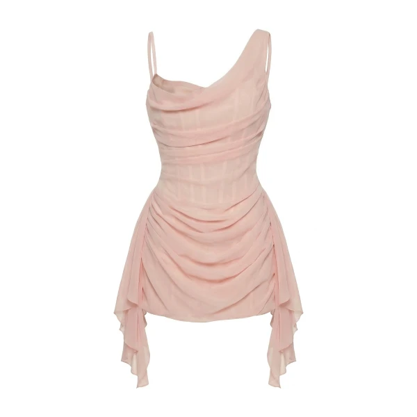 Milla Misty Rose Fitted Mini Dress With Draping - Dresses - Ukrainian Luxury Evening Gown at Luxury Shoes 