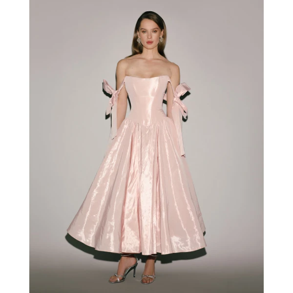 Milla Misty Rose Taffeta Corset Midi Dress - Dresses - Ukrainian Luxury Evening Gown at Luxury Shoes 