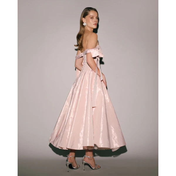 Milla Misty Rose Taffeta Corset Midi Dress - Dresses - Ukrainian Luxury Evening Gown at Luxury Shoes 