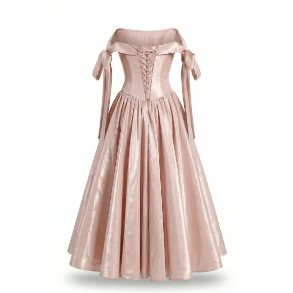 Milla Misty Rose Taffeta Corset Midi Dress - Dresses - Ukrainian Luxury Evening Gown at Luxury Shoes 