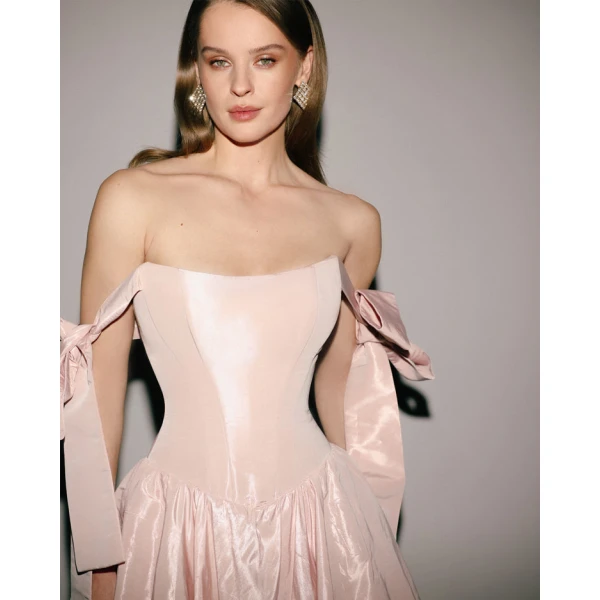 Milla Misty Rose Taffeta Corset Midi Dress - Dresses - Ukrainian Luxury Evening Gown at Luxury Shoes 