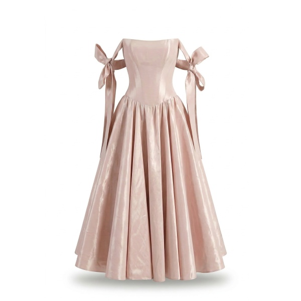 Milla Misty Rose Taffeta Corset Midi Dress - Dresses - Ukrainian Luxury Evening Gown at Luxury Shoes 