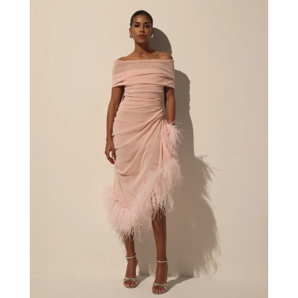 Milla Velvet Dress with Feathers - Dresses - Ukrainian Luxury Evening Gown at Luxury Shoes 