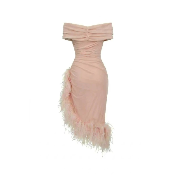 Milla Velvet Dress with Feathers - Dresses - Ukrainian Luxury Evening Gown at Luxury Shoes 