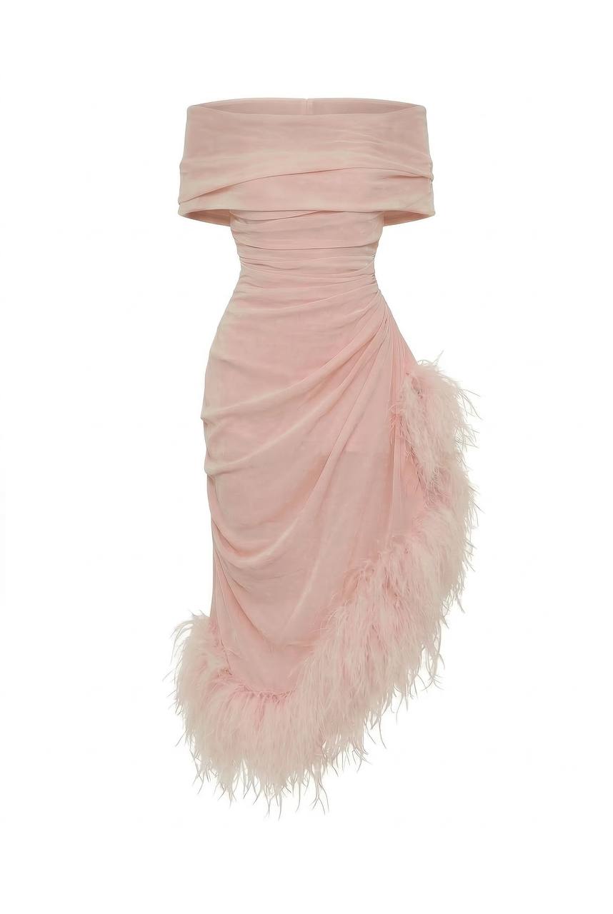 Milla Velvet Dress with Feathers