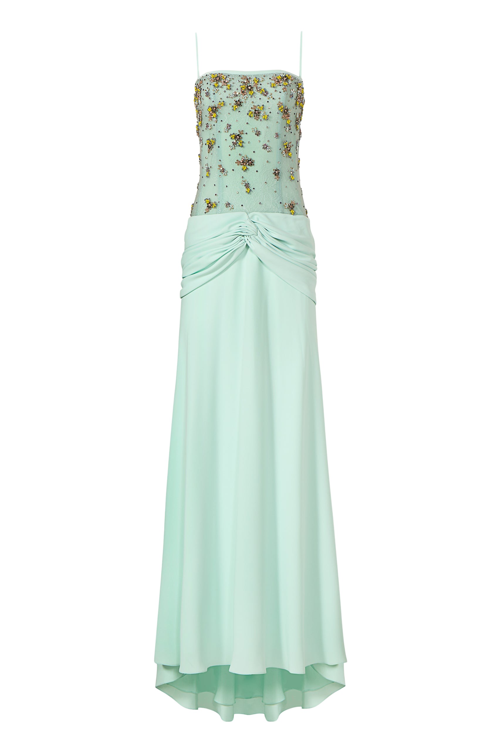 Costarellos Nissa Crepe Embroidered Tulle Gown