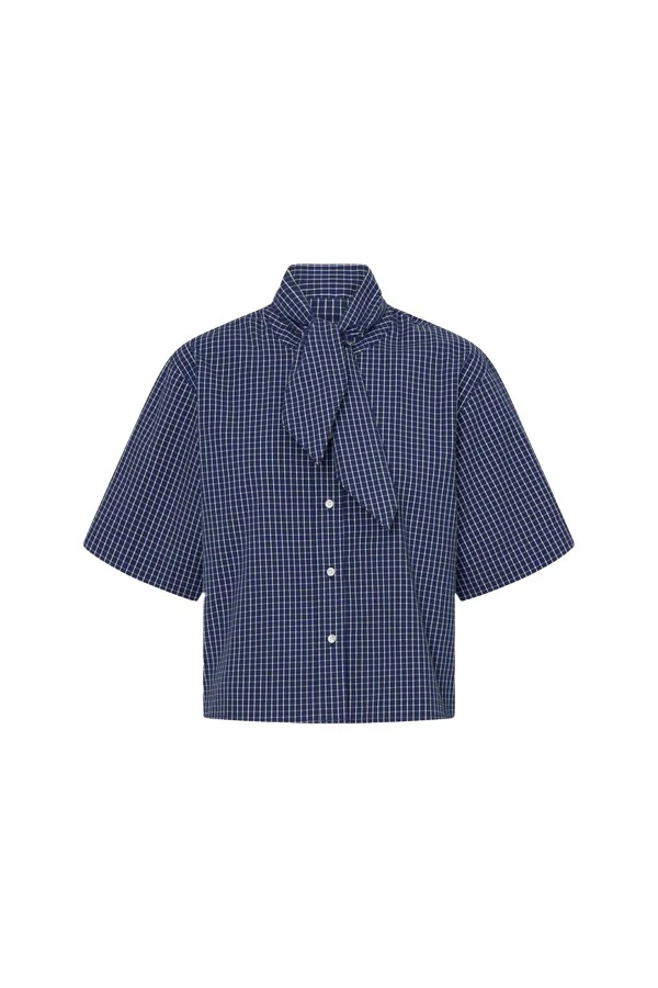 Oroton-Check-Tie-Neck-Shirt20744_nobg Oroton Check Tie Neck Shirt - Oroton Tops - Australian Heritage Luxury - Shop at Luxury Shoes