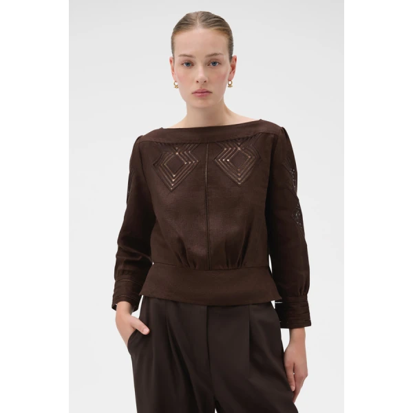 Oroton Drawn Thread Detail Blouse - Oroton Tops - Australian Heritage Luxury - Shop at Luxury Shoes 