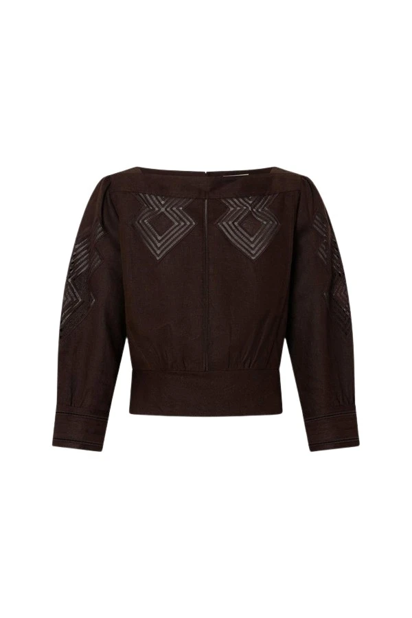 Oroton-Drawn-Thread-Detail-Blouse78170_nobg Oroton Drawn Thread Detail Blouse - Oroton Tops - Australian Heritage Luxury - Shop at Luxury Shoes