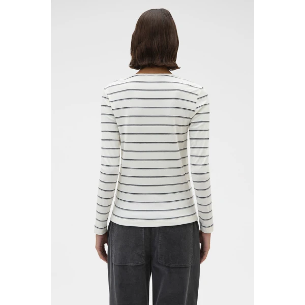 Oroton Eve Fine Rib Long Sleeve Stripe Tee - Oroton Tops - Australian Heritage Luxury - Shop at Luxury Shoes 