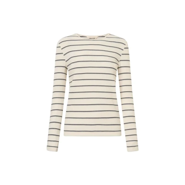 Oroton Eve Fine Rib Long Sleeve Stripe Tee - Oroton Tops - Australian Heritage Luxury - Shop at Luxury Shoes 