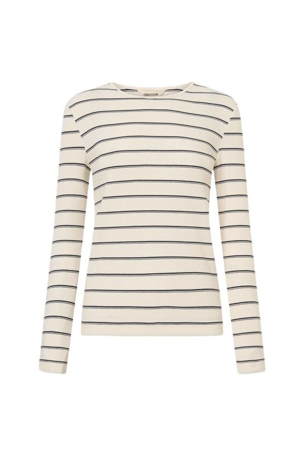 Oroton Eve Fine Rib Long Sleeve Stripe Tee - Oroton Tops - Australian Heritage Luxury - Shop at Luxury Shoes 