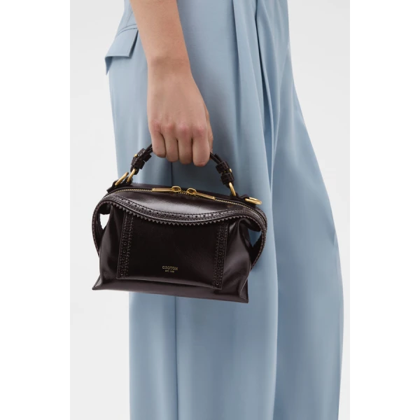 Oroton Mica Crackle Broguing Mini Bowler - Bags - Australian Luxury Leather Handbag at Luxury Shoes 
