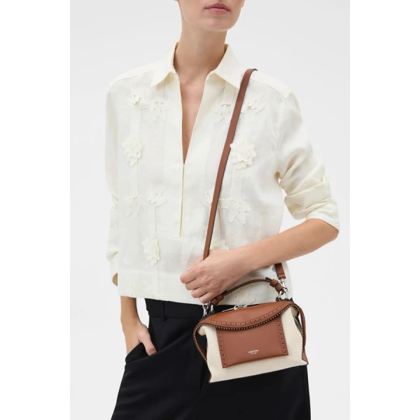 Oroton Mica Mini Bowler Canvas Broguing - Bags - Australian Luxury Leather Handbag at Luxury Shoes 