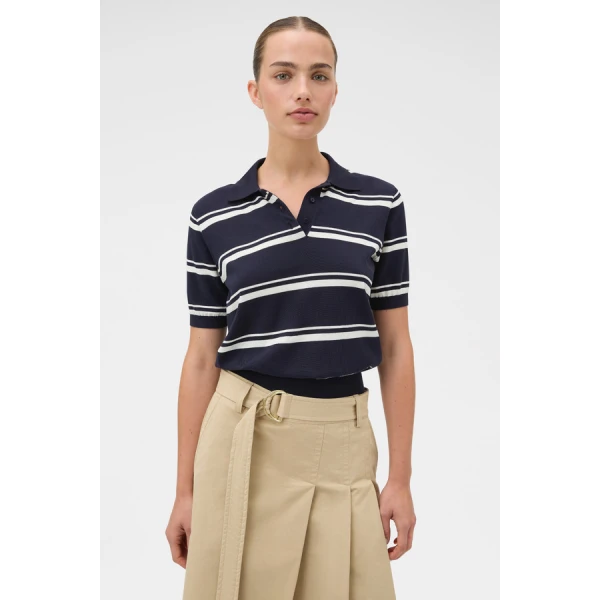Oroton Short Sleeve Stripe Knit Polo - Oroton Tops - Australian Heritage Luxury - Shop at Luxury Shoes 