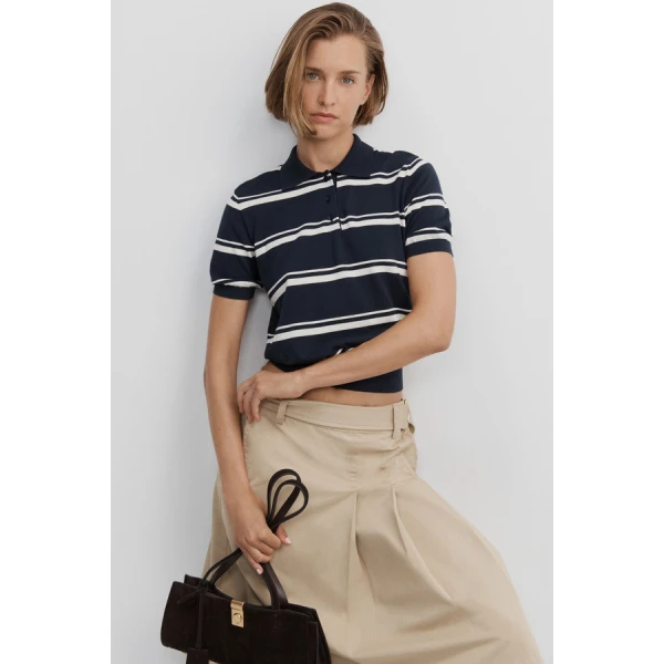 Oroton Short Sleeve Stripe Knit Polo - Oroton Tops - Australian Heritage Luxury - Shop at Luxury Shoes 
