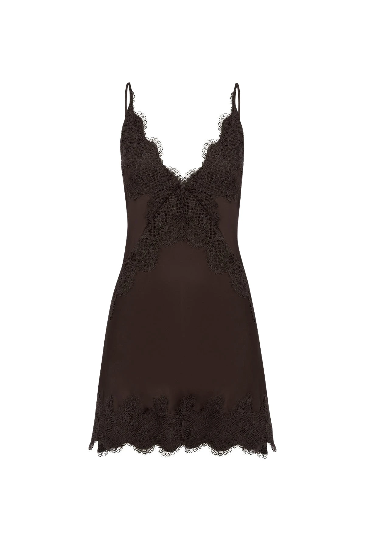 Simona Lace Slip Mini Dress - Espresso