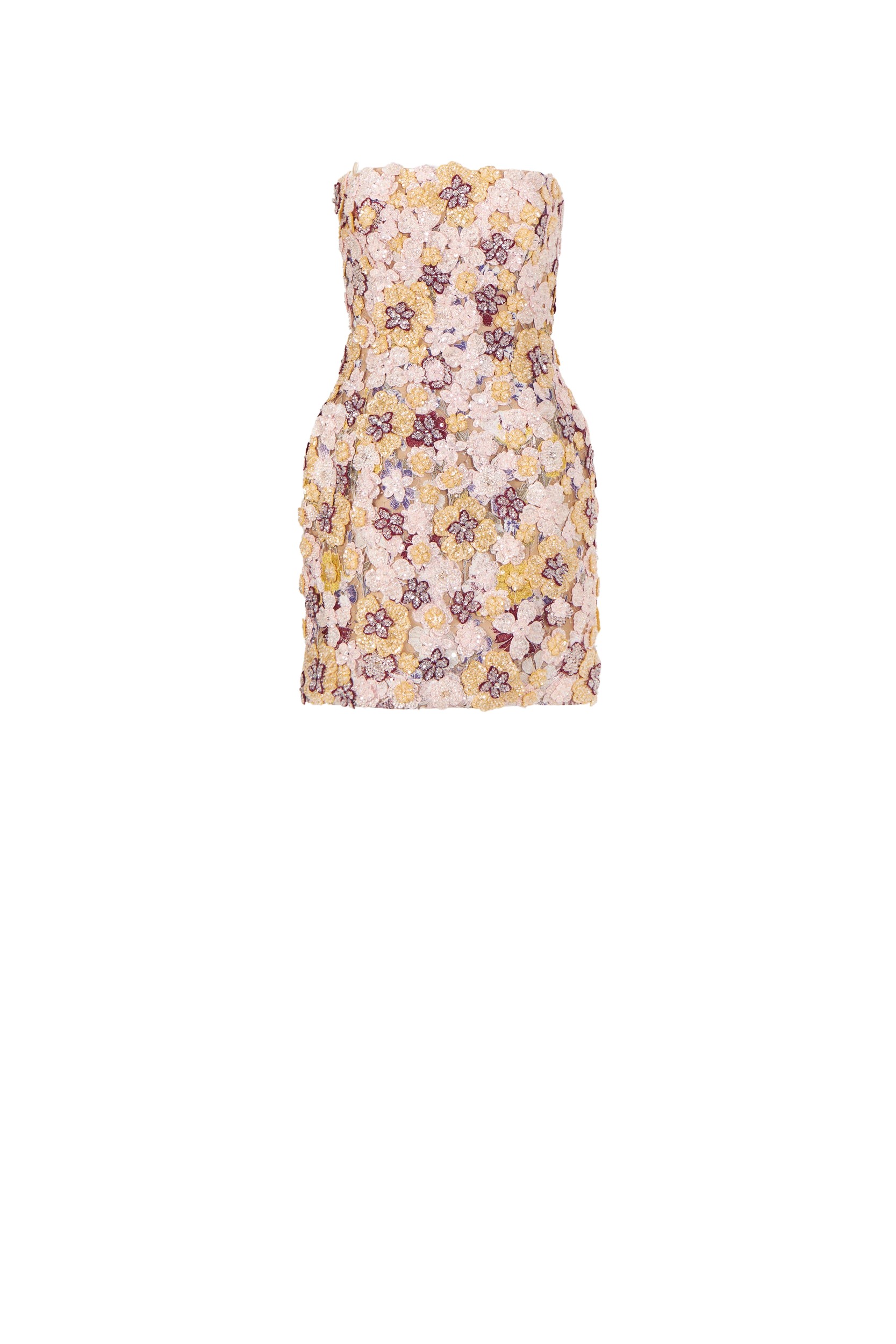 Costarellos Sirra Embroidered Strapless Mini Dress