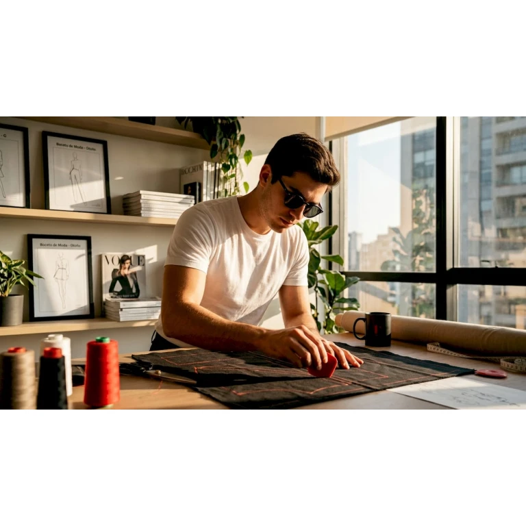 Joven diseñador concentrado en la creación de un nuevo diseño de moda