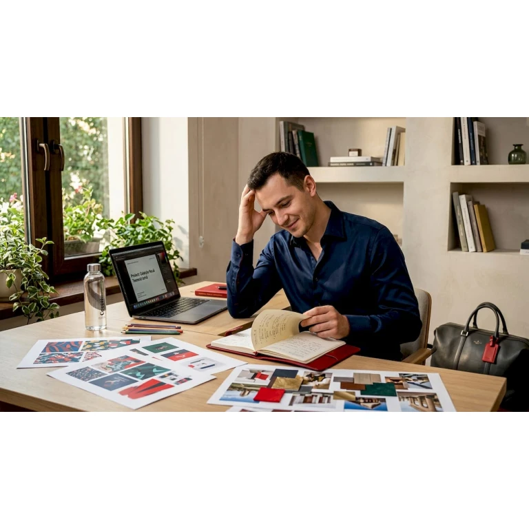 Un designer analizează și compară panourile de inspirație în atelier.